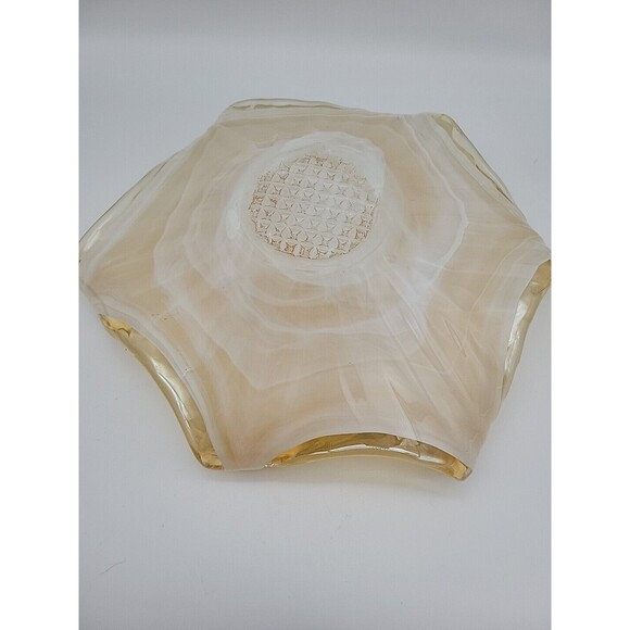 Vintage Gold and White Luster Bowl 12x12x4 Fused Art Glass Bowl Starfish 6 Leg - Picture 7 of 9